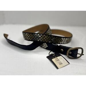 Calleen Cordero Black Leather Gold Silver Studded Snake Belt Size 36 NEW